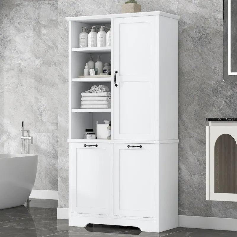 Meuble de rangement pour salle de bain avec tiroirs, panier à linge basculant, multiples espaces de rangement, étagère ouverte, étagère réglable