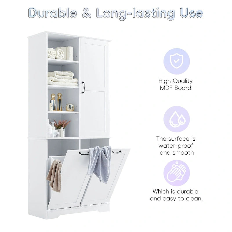 Meuble de rangement pour salle de bain avec tiroirs, panier à linge basculant, multiples espaces de rangement, étagère ouverte, étagère réglable