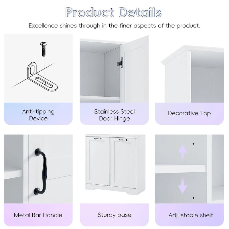 Meuble de rangement pour salle de bain avec tiroirs, panier à linge basculant, multiples espaces de rangement, étagère ouverte, étagère réglable