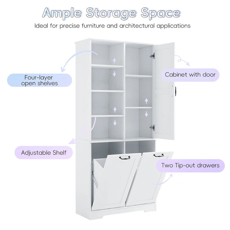 Meuble de rangement pour salle de bain avec tiroirs, panier à linge basculant, multiples espaces de rangement, étagère ouverte, étagère réglable