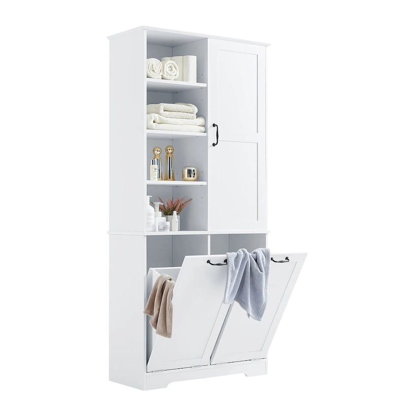 Meuble de rangement pour salle de bain avec tiroirs, panier à linge basculant, multiples espaces de rangement, étagère ouverte, étagère réglable