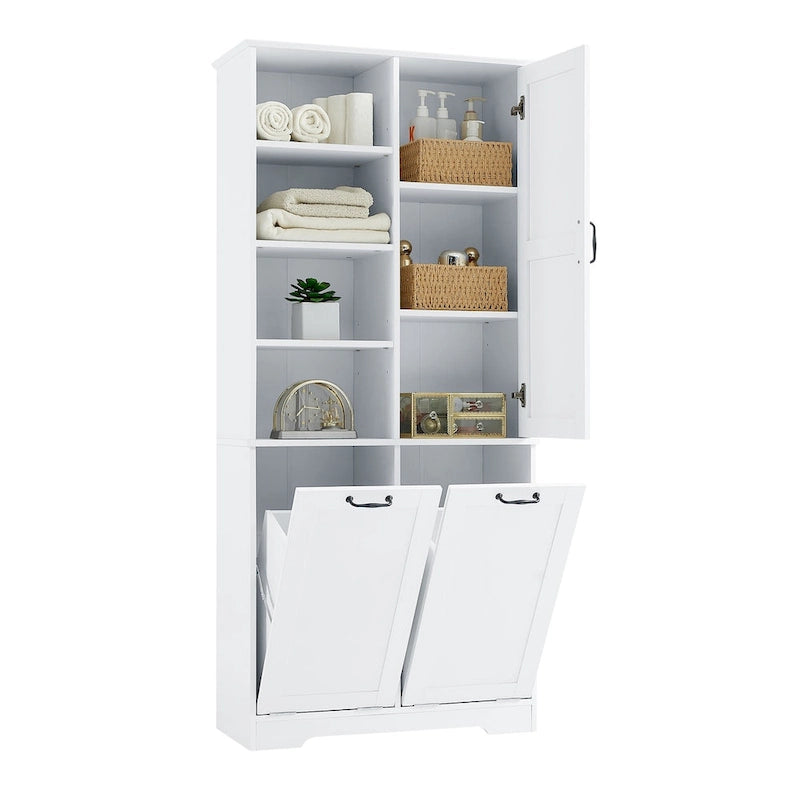 Meuble de rangement pour salle de bain avec tiroirs, panier à linge basculant, multiples espaces de rangement, étagère ouverte, étagère réglable