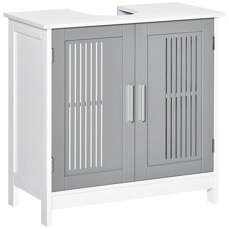 Meuble sous-évier à 2 portes, meuble de salle de bain sur colonne avec étagères réglables