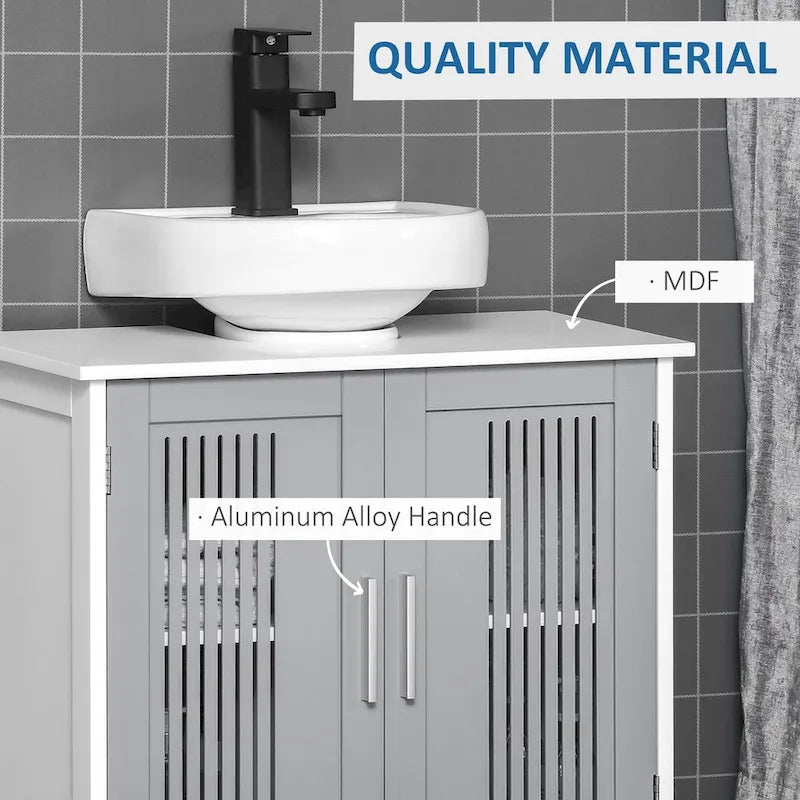 Meuble sous-évier à 2 portes, meuble de salle de bain sur colonne avec étagères réglables