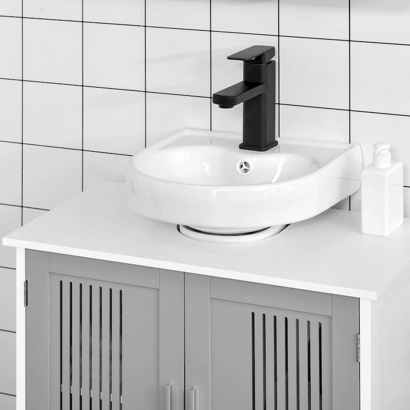 Meuble sous-évier à 2 portes, meuble de salle de bain sur colonne avec étagères réglables