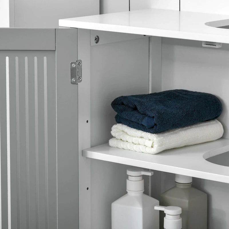 Meuble sous-évier à 2 portes, meuble de salle de bain sur colonne avec étagères réglables