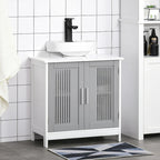 Meuble sous-évier à 2 portes, meuble de salle de bain sur colonne avec étagères réglables