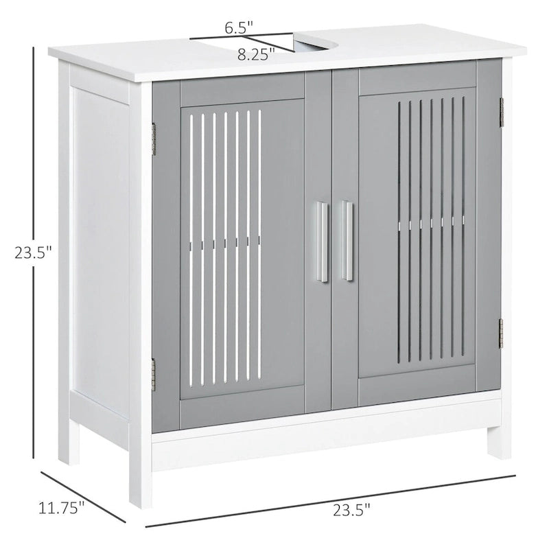 Meuble sous-évier à 2 portes, meuble de salle de bain sur colonne avec étagères réglables