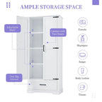 Armoire de rangement haute pour salle de bain, meuble à deux portes et un tiroir, étagère réglable, panneau MDF, blanc