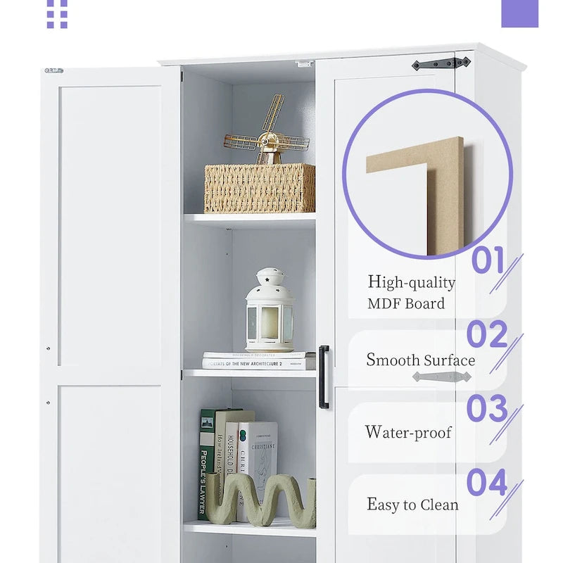 Armoire de rangement haute pour salle de bain, meuble à deux portes et un tiroir, étagère réglable, panneau MDF, blanc