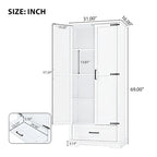 Armoire de rangement haute pour salle de bain, meuble à deux portes et un tiroir, étagère réglable, panneau MDF, blanc
