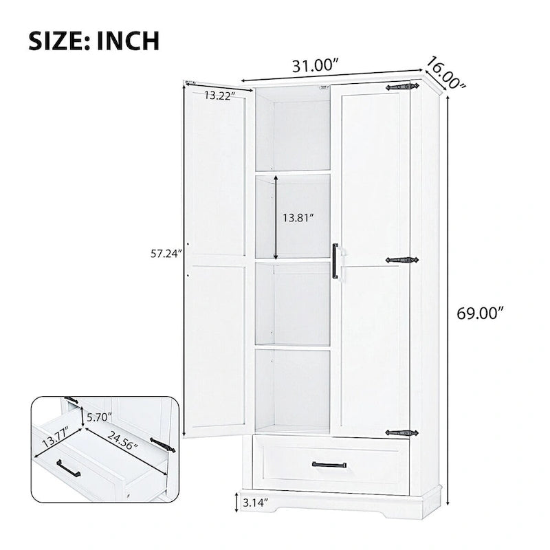 Armoire de rangement haute pour salle de bain, meuble à deux portes et un tiroir, étagère réglable, panneau MDF, blanc