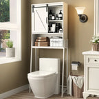 Meuble de rangement à installer au-dessus des toilettes, organisateur de salle de bain avec porte coulissante de style grange et étagères réglables, support de rangement - Voir photo