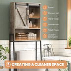 Meuble de rangement à installer au-dessus des toilettes, organisateur de salle de bain avec porte coulissante de style grange et étagères réglables, support de rangement - Voir photo