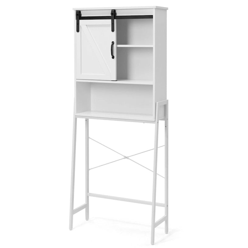 Meuble de rangement à installer au-dessus des toilettes, organisateur de salle de bain avec porte coulissante de style grange et étagères réglables, support de rangement - Voir photo