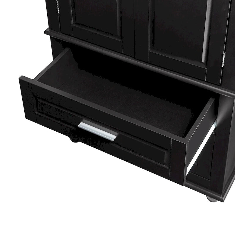 Armoire de rangement haute à deux tiroirs pour salle de bain/bureau, noire
