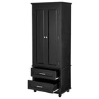 Armoire de rangement haute à deux tiroirs pour salle de bain/bureau, noire