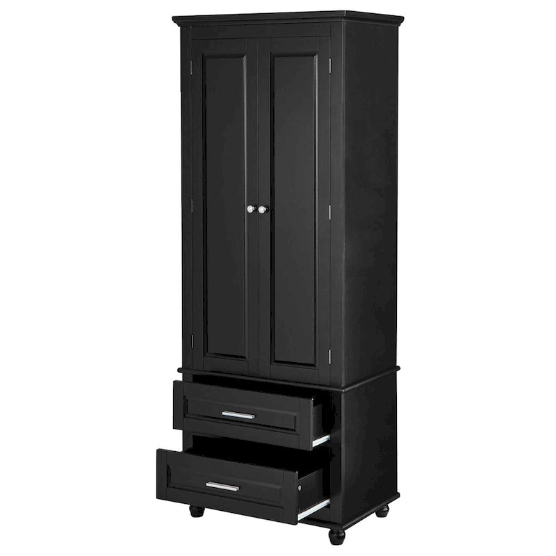 Armoire de rangement haute à deux tiroirs pour salle de bain/bureau, noire