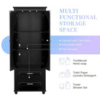 Armoire de rangement haute à deux tiroirs pour salle de bain/bureau, noire