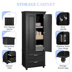 Armoire de rangement haute à deux tiroirs pour salle de bain/bureau, noire