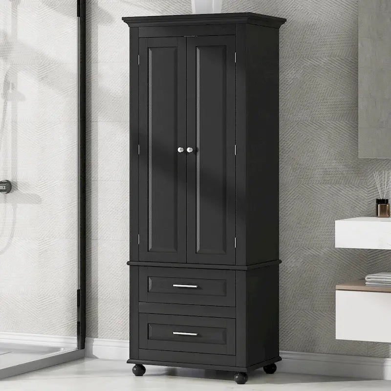 Armoire de rangement haute à deux tiroirs pour salle de bain/bureau, noire