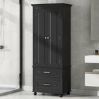 Armoire de rangement haute à deux tiroirs pour salle de bain/bureau, noire