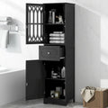 Armoire de salle de bain haute, meuble de rangement autoportant avec tiroir et portes, panneau MDF, porte en acrylique, étagère réglable, noir
