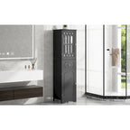 Armoire de salle de bain haute, meuble de rangement autoportant avec tiroir et portes, panneau MDF, porte en acrylique, étagère réglable, noir