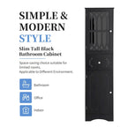 Armoire de salle de bain haute, meuble de rangement autoportant avec tiroir et portes, panneau MDF, porte en acrylique, étagère réglable, noir