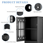 Armoire de salle de bain haute, meuble de rangement autoportant avec tiroir et portes, panneau MDF, porte en acrylique, étagère réglable, noir