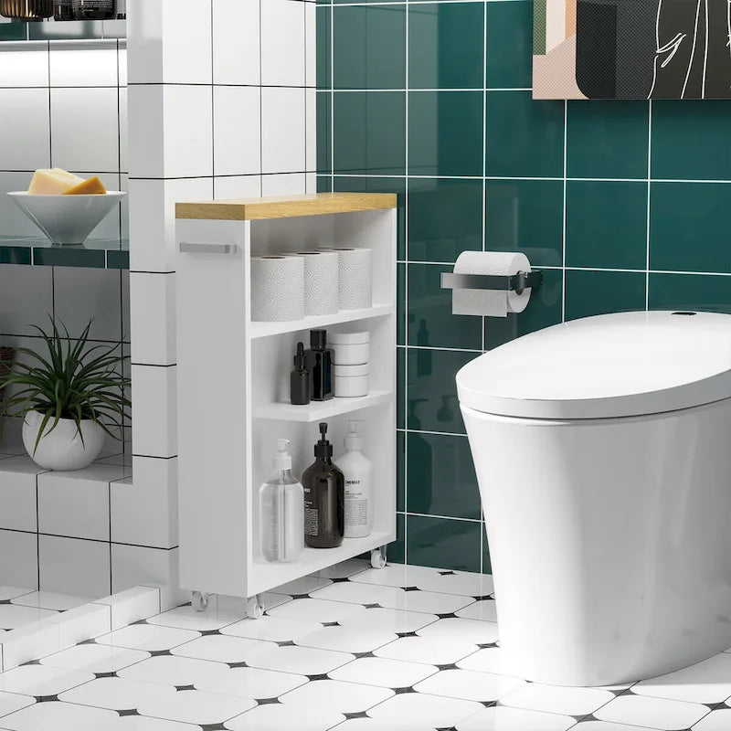 Meuble de salle de bain fin à roulettes, organisateur de rangement pour chambre ou salon, blanc