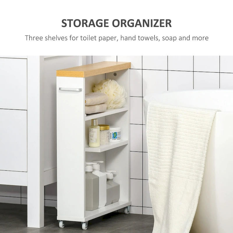 Meuble de salle de bain fin à roulettes, organisateur de rangement pour chambre ou salon, blanc