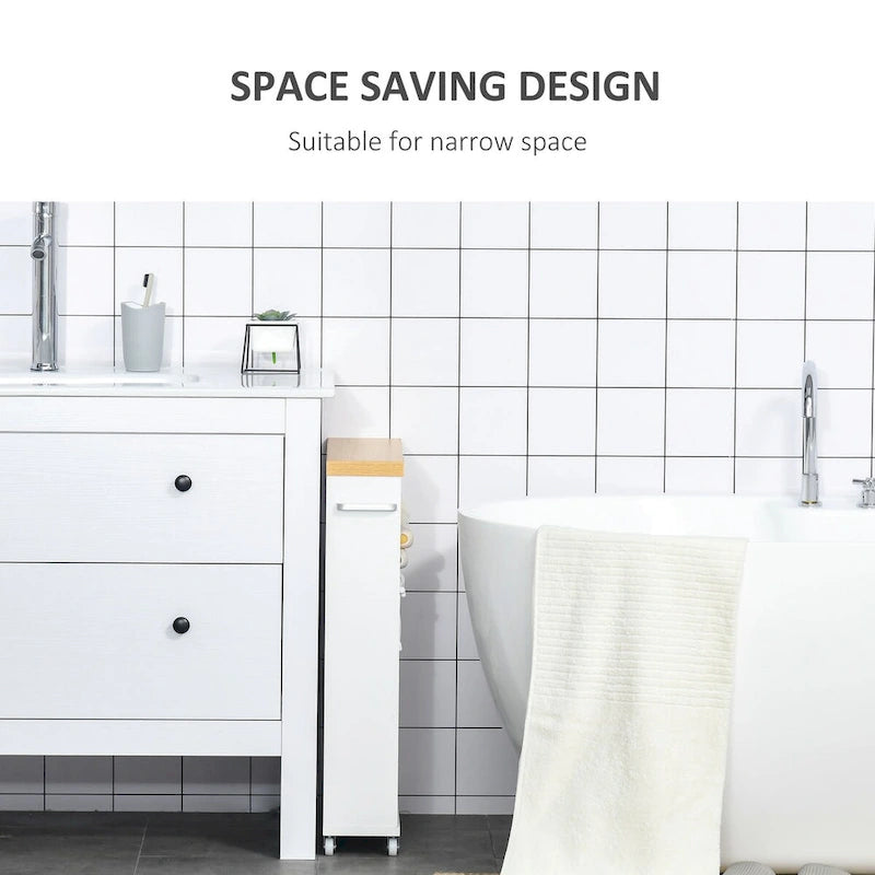 Meuble de salle de bain fin à roulettes, organisateur de rangement pour chambre ou salon, blanc