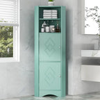 Meuble d'angle de salle de bain haut, meuble de rangement autoportant avec portes et étagères réglables, panneau MDF, vert