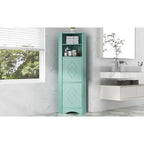 Meuble d'angle de salle de bain haut, meuble de rangement autoportant avec portes et étagères réglables, panneau MDF, vert