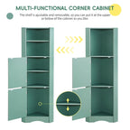Meuble d'angle de salle de bain haut, meuble de rangement autoportant avec portes et étagères réglables, panneau MDF, vert