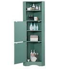 Meuble d'angle de salle de bain haut, meuble de rangement autoportant avec portes et étagères réglables, panneau MDF, vert