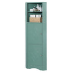 Meuble d'angle de salle de bain haut, meuble de rangement autoportant avec portes et étagères réglables, panneau MDF, vert