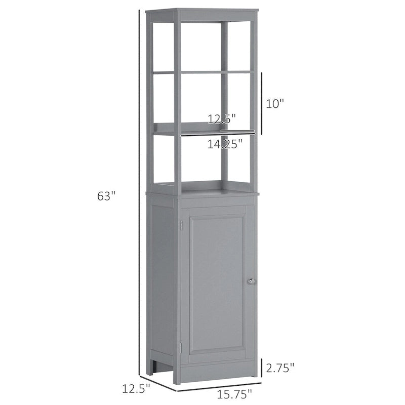 Armoire de rangement haute autoportante pour salle de bain avec étagère ouverte et porte