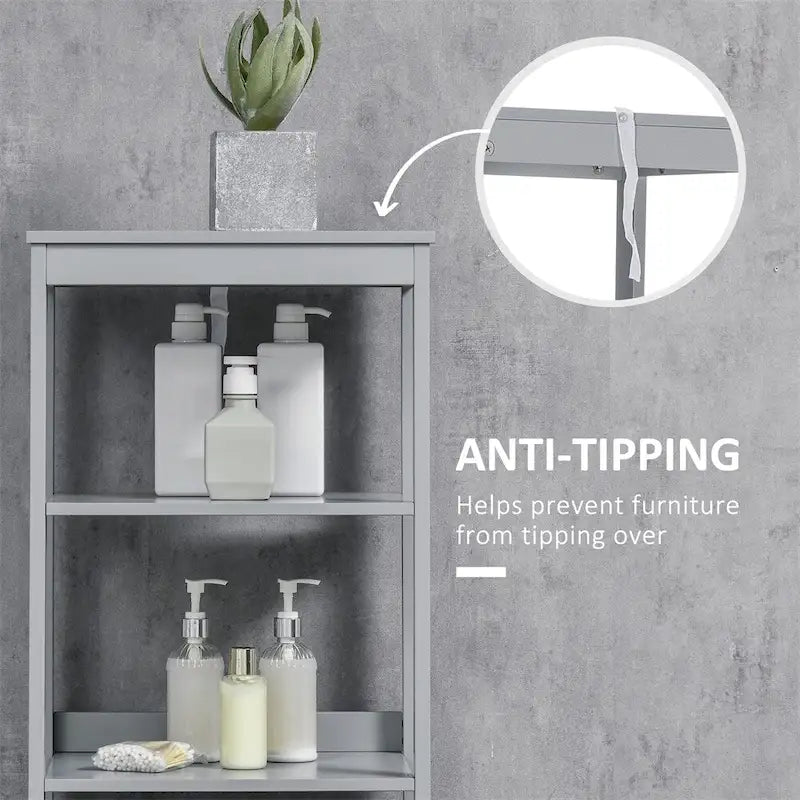 Armoire de rangement haute autoportante pour salle de bain avec étagère ouverte et porte