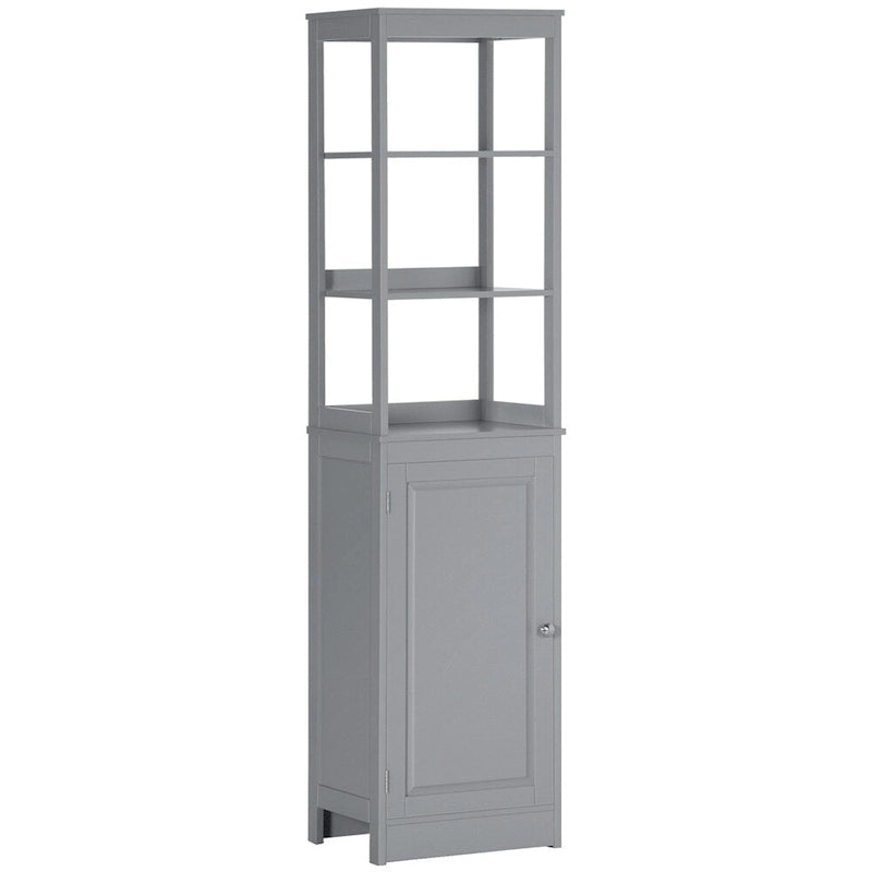 Armoire de rangement haute autoportante pour salle de bain avec étagère ouverte et porte