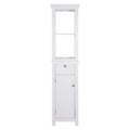 Armoire de rangement autoportante pour salle de bain COSTARS, colonne haute et mince avec porte et tiroir, dotée de deux étagères ouvertes.