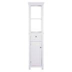 COSTARS Home Bathroom Freestanding Storage Cabinet with Two Tier Open Shelves, Tall Slim Tower with Door and Drawer