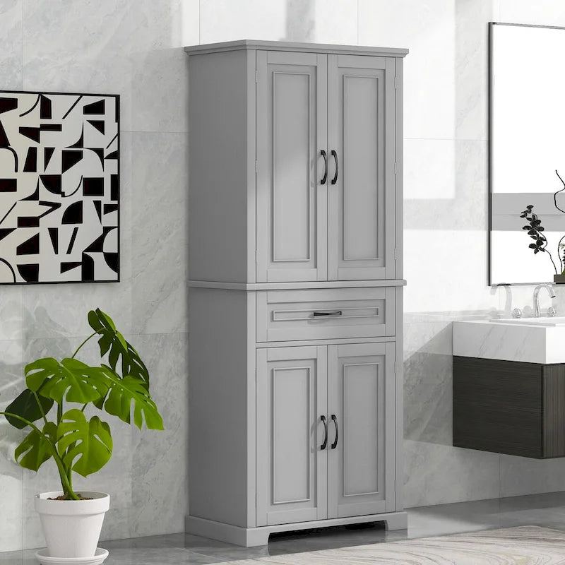 Meuble de salle de bain avec portes, tiroir et étagères réglables, dimensions : 76 cm (L) x 41 cm (P) x 183 cm (H)