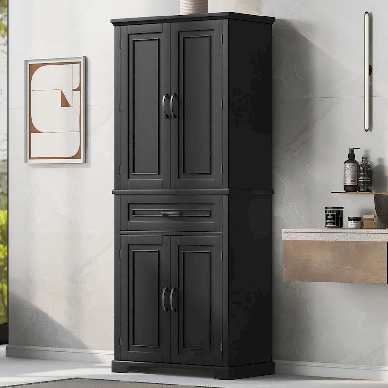 Meuble de salle de bain avec portes, tiroir et étagères réglables, dimensions : 76 cm (L) x 41 cm (P) x 183 cm (H)