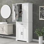 Meuble de salle de bain avec portes, tiroir et étagères réglables, dimensions : 76 cm (L) x 41 cm (P) x 183 cm (H)