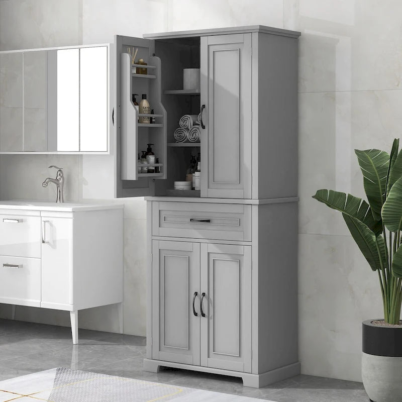 Meuble de salle de bain avec portes, tiroir et étagères réglables, dimensions : 76 cm (L) x 41 cm (P) x 183 cm (H)