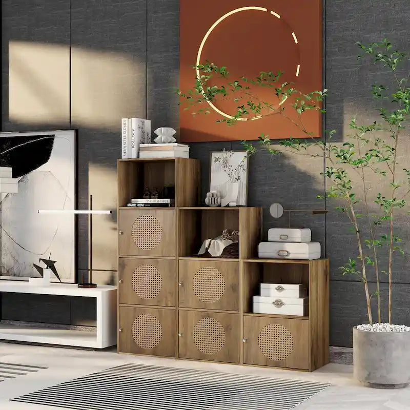 Armoire de rangement pour salle de bain, petite armoire de rangement, casier en rotin, armoire à une porte