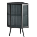 Armoire à linge d'angle au sol avec porte en verre trempé, dimensions : 56,5 cm (L) x 42 cm (P) x 80 cm (H)