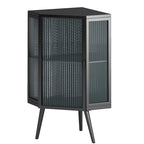 Armoire à linge d'angle au sol avec porte en verre trempé, dimensions : 56,5 cm (L) x 42 cm (P) x 80 cm (H)
